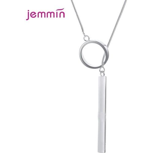 Creative Women 925 Sterling Silver Pendant Necklaces Circle Strip Bar Long Chain Statement Jewelry Lovers Gift