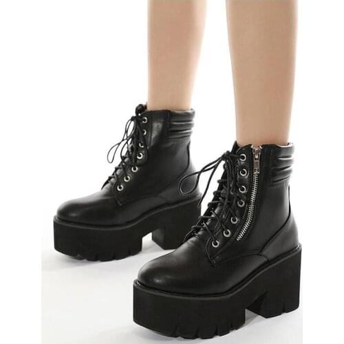 Winter Women Platform Shoes For Girls Short Boots PU Leather Shoes Women Boots 2022 Fashion Women Ankle Boots Motorcycle Boots