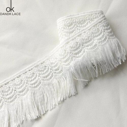 1 yard 9cm wide white cotton lace fabric woven tassels DIY curtain clothing accessories decoration
