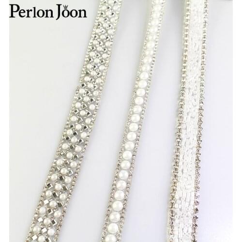 1 yard white pearl rhinestone hot fix tape ribbon glass crystal rhinestone decoration iron on shoes clothing accessories TR020