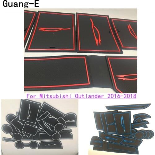 Car Groove Gate Slot Armrest Storage Rubber Non-Slip Mats Mat Stick Door Pad/Cup 17pcs For Mitsubishi Outlander 2016 2017 2018