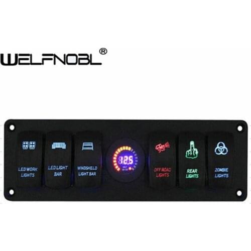 2021Colorful 12V 6 Gang Rocker Switch Panel Circuit Breaker LED Voltmeter RV Car Marine Boat Switch Panel Led Switch Panel Auto