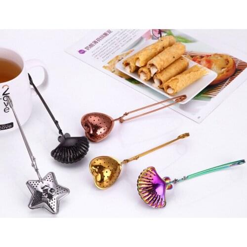3Pcs/Lot Colorful Tea Infuser In Mesh Tea Ball Infuser Tea Strainer Filter with Handle Stainless Steel Tea Mesh Ball Filter Gold