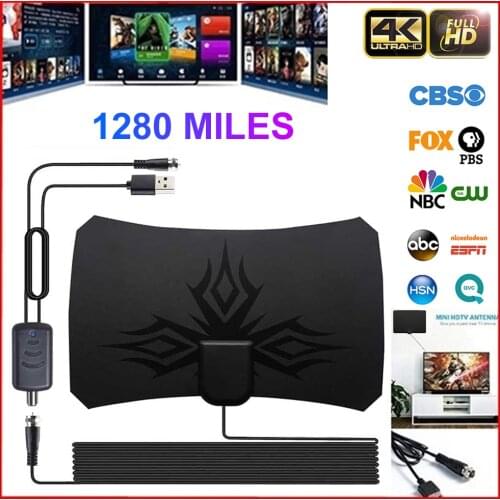 4K Digital HDTV Aerial Indoor Amplified Antenna 1280 Miles Range For Life Local Channels Broadcast