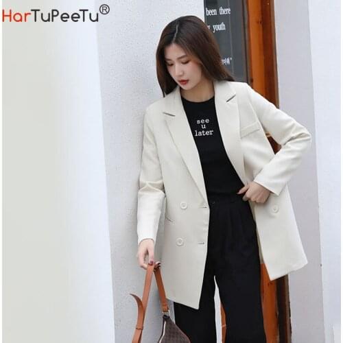 Beige Black Blazer Coat Women Summer Autumn 2021 Fit Suit Jacket Korean Style Double Breasted Boyfriend Work or Casual Outwear