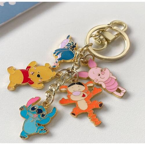 Disney Stitch Tigger Winnie The Pooh Piglet Hardware Keychain Schoolbag Backpack Ornaments Keyring Ornaments Small Gifts