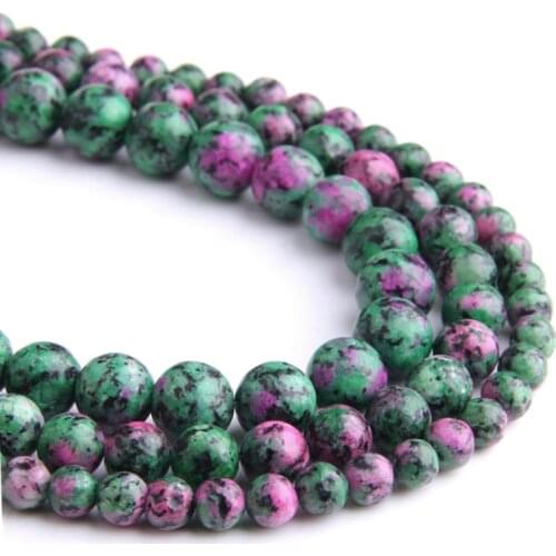 Natural red green Epidote Zoisite stone beads Loose real Round Tourmaline Spacer Bead For women Jewelry Making DIY Bracelet gift