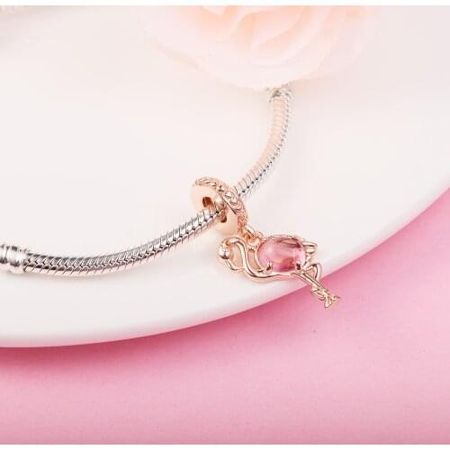 2021 Summer New Fits Pandora Bracelet Charms Original 925 Sterling Silver Pink Murano Glass Flamingo Beads for Jewelry Making