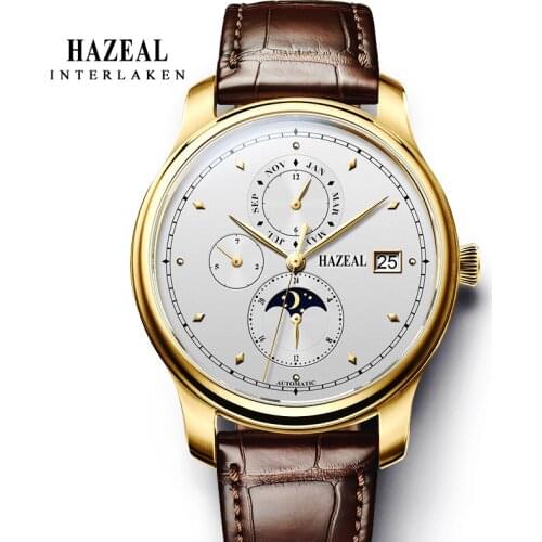 Switzerland Luxury Brand Mechanical Mens Watch Leather Moon Phase saat erkek Business Men Wristwatch Waterproof zegarek meski