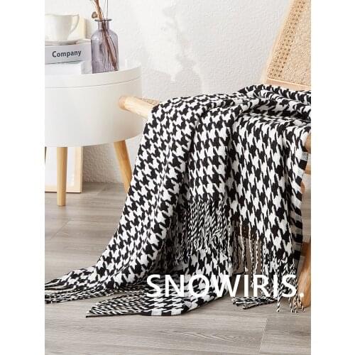 Nordic Style Black and White Houndstooth Sofa Cover Blanket Office Blanket Knitted Model Room Bed Matching Bed Runner Decorative