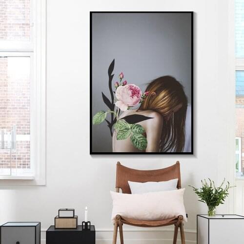 A Flower Grows on the Girls Back Nordic Modern Abstract Fashion Style Canvas Painting Art Picture HD Home Decoration Unframed