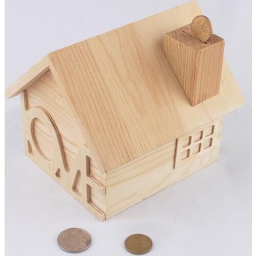 House Shape Money Box No Burrs Money Bank Wood Desk Saving Piggy Bank Creative Coin Bank for Students Home Decor