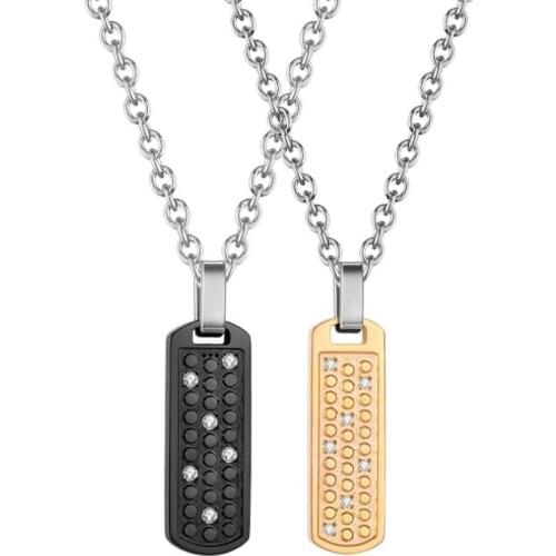 Stainless Steel Black Cubic Zirconia Cuboid Bar Pendant Necklace Jewelry Gift For Him with Chain
