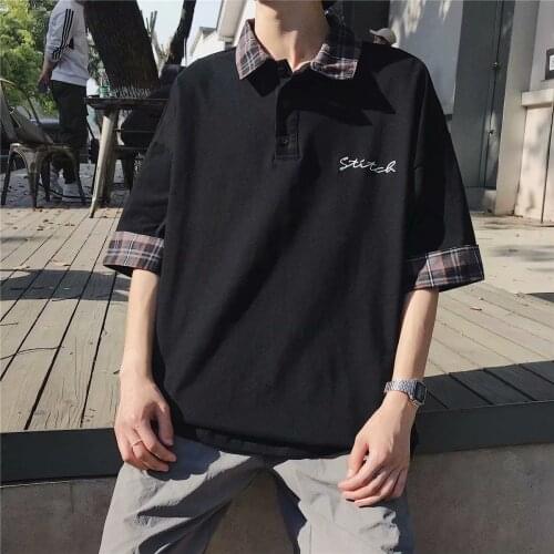 Summer mens short-sleeved t-shirt male Korean trend student polo shirt lapel five-point sleeve top