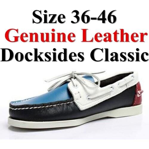 Men Women Genuine Leather Docksides Classic Boat Shoes,Homme Femme Plus Big Size 36-46 Brand Flats Loafers 2019A075
