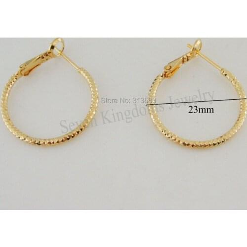 MIN ORDER 10$/NEW 2.4G - YELLOW GOLD SOLID GP OVERLAY SHINNING SPOT ROUND HOOP DIAMETER 0.9" EARRING/ GREAT GIFT