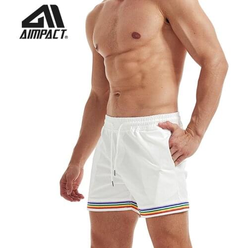 AIMPACT Mens Cotton Casual Sports Shorts Fashion Drawstring Rainbow Stripes Gym Shorts Summer Board Shorts AM2359