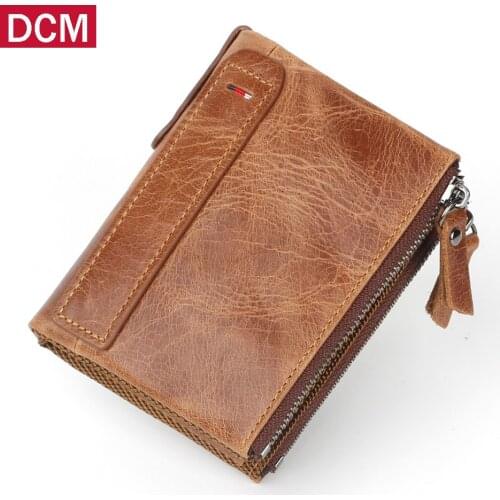 Genuine Leather Men Wallet Small Zipper Men Card Walet Portomonee Male Short Coin Purse Brand Perse Carteira For Rfid