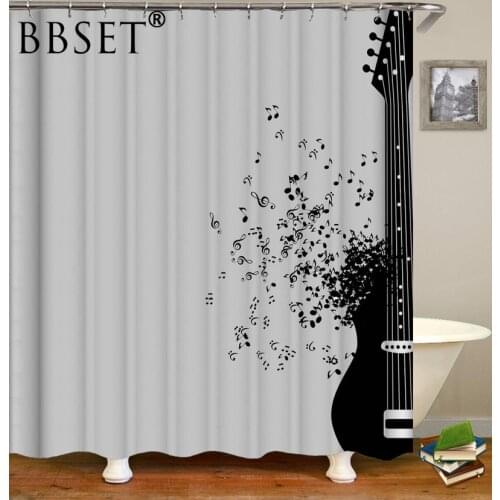 Musical Instrument Shower Curtain Guitar Composed of Musical Notes Pattern Waterproof Multi-size Cortina De Bano Bathroom Decor