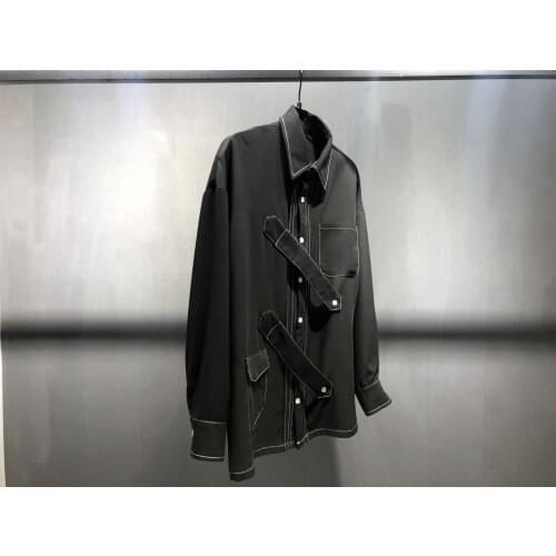 The new designer brand original design open line dark shirt long sleeves 2021 High-end Custom Clothing