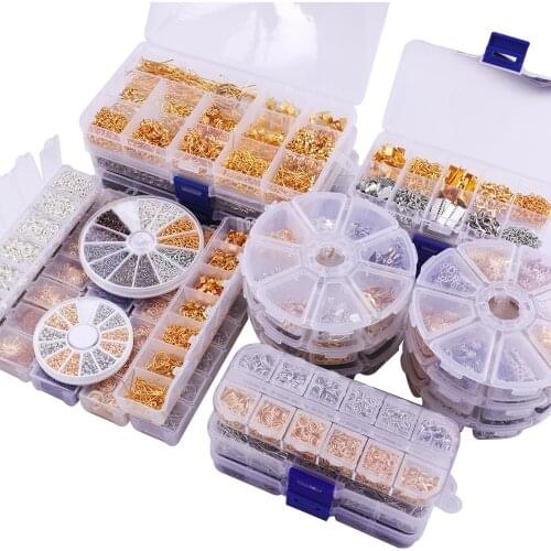 Mixed Styles Jewelry Findings Material Beads Cup Earring Hook Jump Ring Hook Pin Box Set For Jewelry Making DIY Necklace Earring