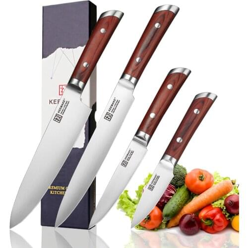 KEEMAKE 4PCS Kitchen Knives Set Chef Slicing Paring Utility Knife German 1.4116 Steel Blade Color Wood Handle Sharp Meat Cutter