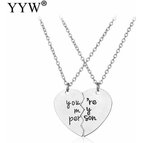Sweetheart Necklaces Set Engrave "you're my person" Matching Half-heart Shaped Pendant Necklaces Lover Forever Series Best Gift