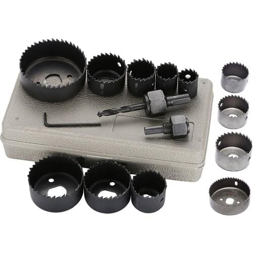 16 PCS 3/4"- 5" Hole Saw Drill Bit Kit 2 Mandrels Cuts Plastic Wood Thin Metal Cutting Tools