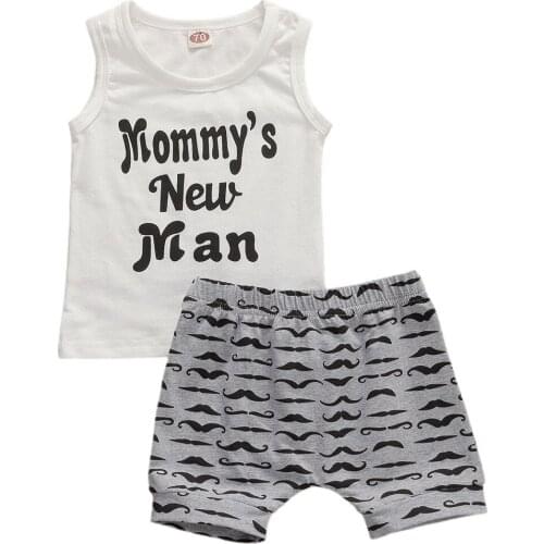 New Baby Boys Beard Clothes Summer Toddler KIds Sleeveless Tops +Shorts 2Pcs Outfits