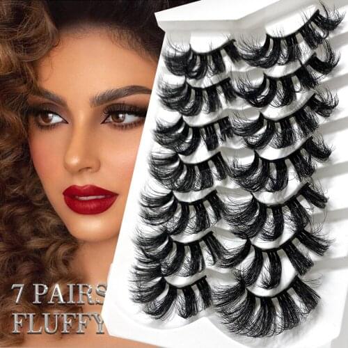 NEW 3D Mink Lashes 7 Pairs Natural False Eyelashes Fluffy Soft Wispy Volume Dramatic Long Cross Eyelash Extension Makeup