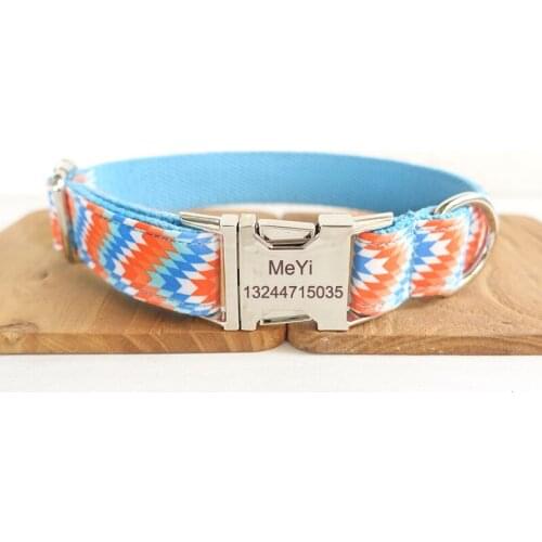 Personalized Dog Collar Ripple Webbing fabric Laser Engraved Dog Collar Metal Buckle Pet ID Tag Dog Collars