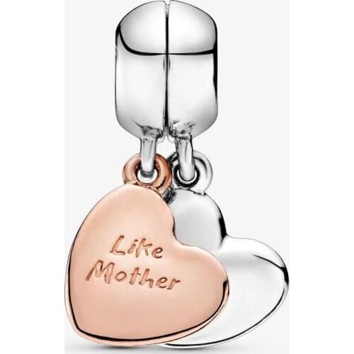 Mother and Daughter Heart Split Dangle Charm 925 Sterling Silver Rose Gold Beads Fit Original Bracelet Women DIY Jewelry Making