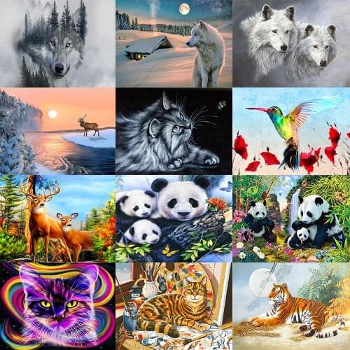 Full of round Diamonds embroidery painting Color drawing Animals 5d Diy diamond home Decoration 30x40 size