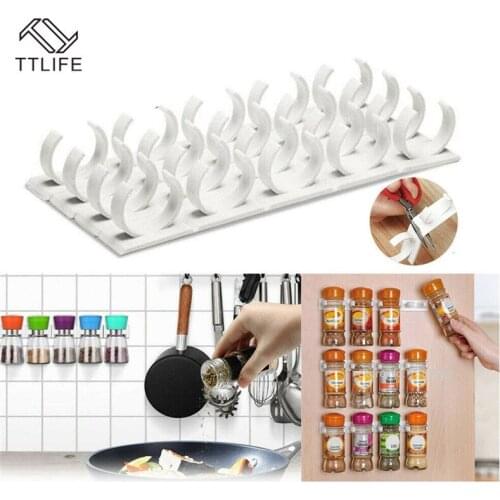 TTLIFE 4 Pcs/set Storage Rack Plastic Hooks Spice Wall Rack No Trace Cuttable Kitchen Cruet Spice Clip Bottleneck Storage Shelf