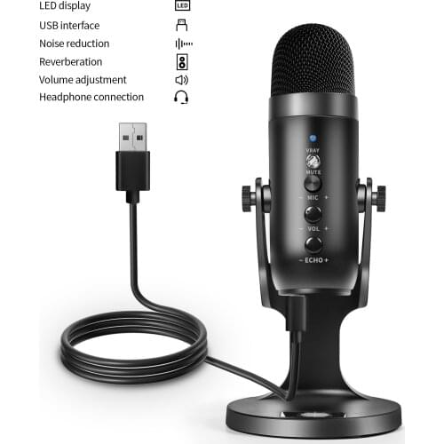 USB Condenser Microphone for Computer with Noise Cancelling/Mute Button USB Desktop Mic with Stand PC Microphone Mic Stand