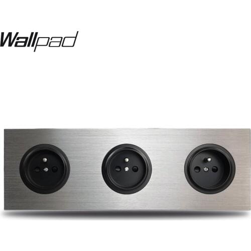 Wallpad L6 3 Gang Triple Frame French Wall Electric Socket Outlet Silver Brushed Aluminum Alloy Panel Double Plate 172 * 86 mm