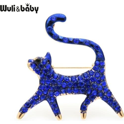 Wuli&baby Full Rhinstone Cat Brooches For Women Metal 2-color Lovely Cat Animal Party Casual Brooch Pins Gifts