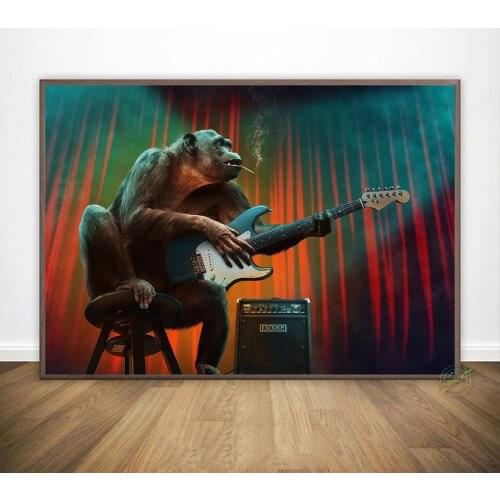 Gorilla Smokes Plays Guitar Funny Poster Art Print Modern Canvas Painting Pop Fashion Wall Picture For Living Room Decoration