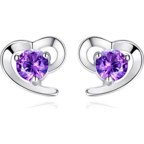 Sinya Real Silver Stud Earring for womens pave high luster cz stones fashion design jewelry with purple color for optional
