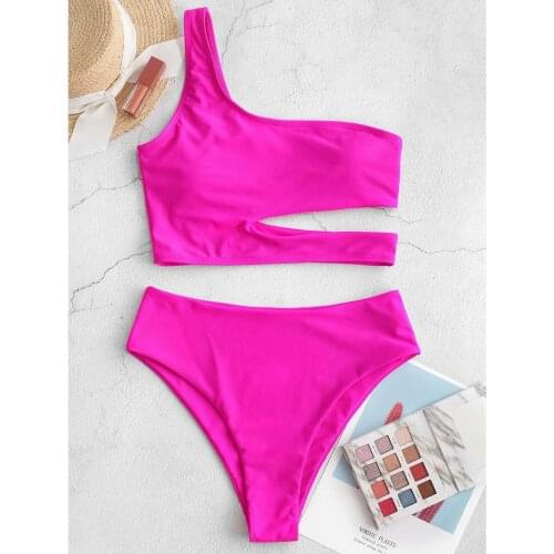 TELOTUNY Womens swimsuits Ladies Bikini High Waisted Tummy Control Two Piece Swimsuit Solid Padded Swimwear bathing suits 2021