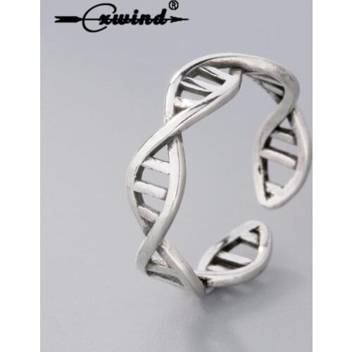 Fashion Retro Dna Double Helix Structure Open Finger Rings For Women Girl Infinity Cross Ring Stud Love Science Molecule Jewelry