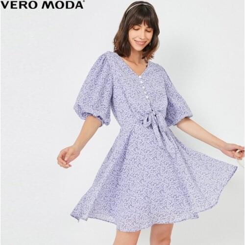 Vero Moda Women Holiday Style Floral Puff Sleeve Waisted Dress | 32036Z033