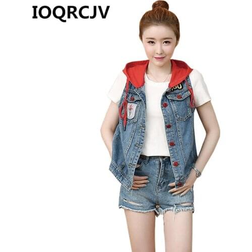 Spring Autumn Denim Vest Women Casual Hooded Vintage Cardigan Jean Jacket Sleeveless Turn-down Collar Waistcoats Jackets 4XL 5XL