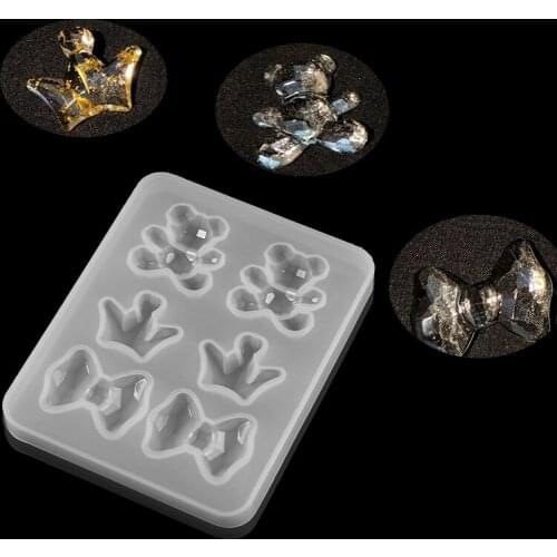 1pcs Mirror Bear Butterfly Crown Epoxy Resin Mold Cake Decoration Pendant Silicone Mold for DIY Craft Jewelry Making Tools