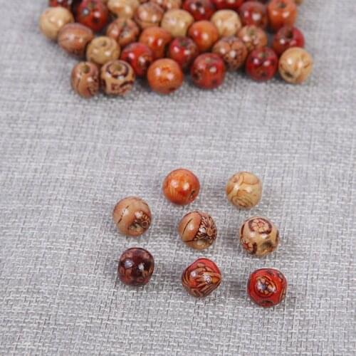 200pcs/lot Mixed Pattern Natural Wooden Beads 9x10mm Vintage Painted Barrel Wood Spacer Beads Fit Charm Bracelets Jewelry DIY