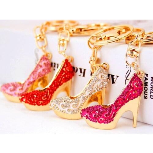 2019 Fashion Crystal High Heels Shoes Key Chains Rings Holder Flower Enamel Bag Pendant For Car Keyrings KeyChains