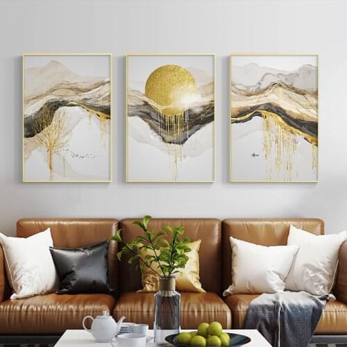 Abstract Golden Sun Canvas Painting Landscape Mountain Wall Art Pictures Poster and Print for Living Room Nordic Home Decor