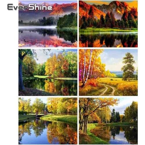 EverShine 5D Diamond Painting Landscape Tree Full Square Diamond Embroidery River Rhinestone Picture Mosaic Home Decoration