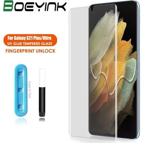 For Galaxy S21 Ultra Screen Protector UV Full Glue Tempered Glass Film For Samsung S8 S9 S10 S20 FE S21 Note 10 20 Plus 5G