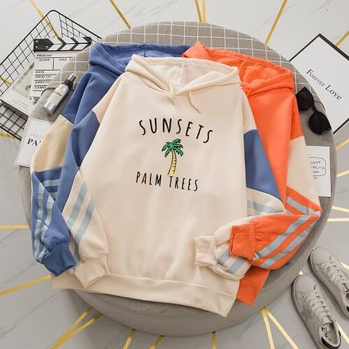 Korean Style Hoodies Casual Long Sleeve Hooded Sweatshirts Harajuku Kawaii Women Tumblr Jumper Pullovers Patchwork Sudaderas